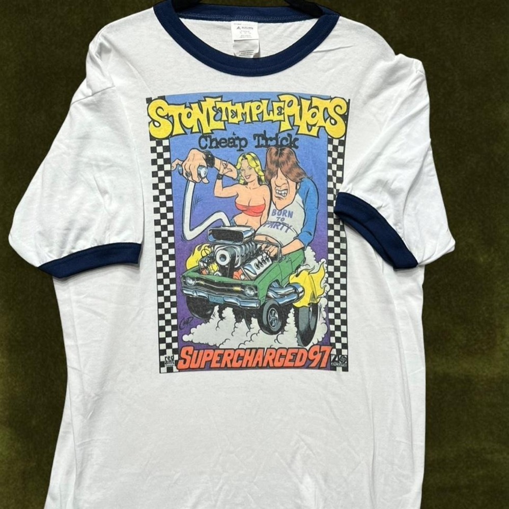 Stone Temple Pilots x Cheap Trick 1997 Supercharged Ringer Tee Modern L Reprint